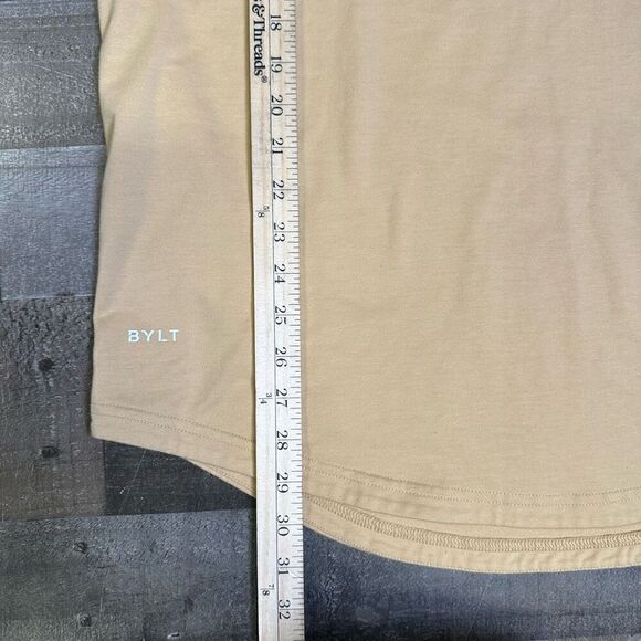 Bylt Mens Size XL Drop Cut S/S Athletic T Shirt Tan Short Sleeve Curved Hem - Picture 7 of 7